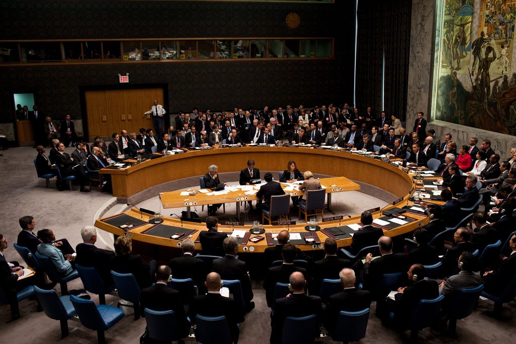 UN Security Council meeting with representatives of its 15 member states
