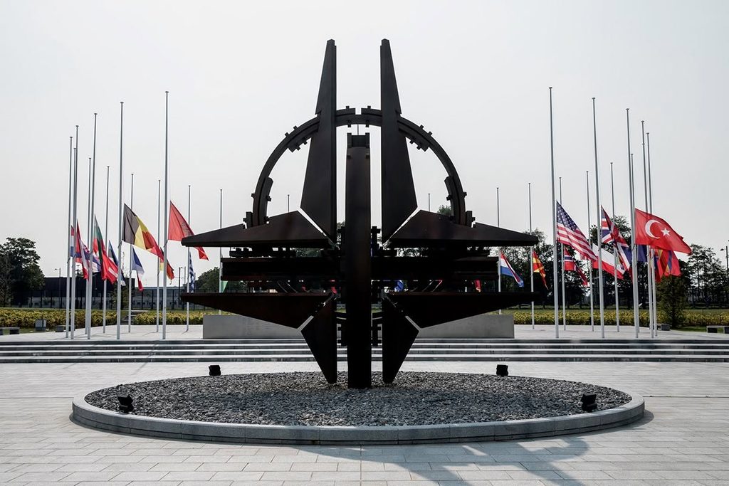 NATO memorial and member flags after the September 11 attacks