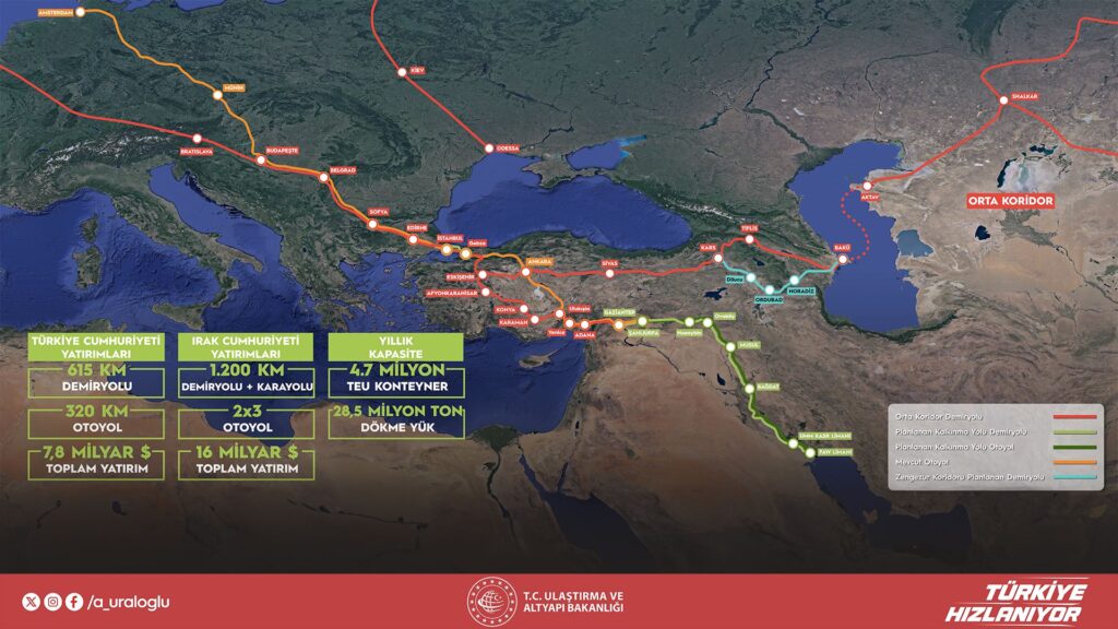 Büyük Fav Limanı’ndan Türkiye’ye uzanan Türkiye-Irak Kalkınma Yolu güzergâh haritası